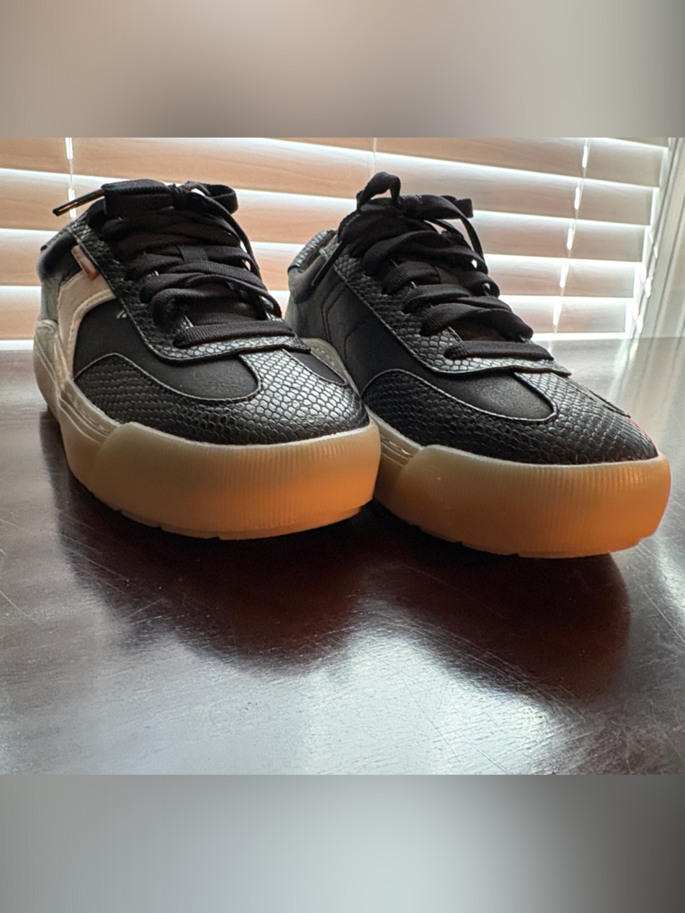 Dr. Scholl's Black and White Platform Sneakers with Gum Sole - Picture 3 of 5